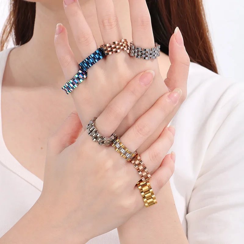 European American Watch Chain Hip Hop Stainless Steel Ring Men Women Minimalist Jewelry