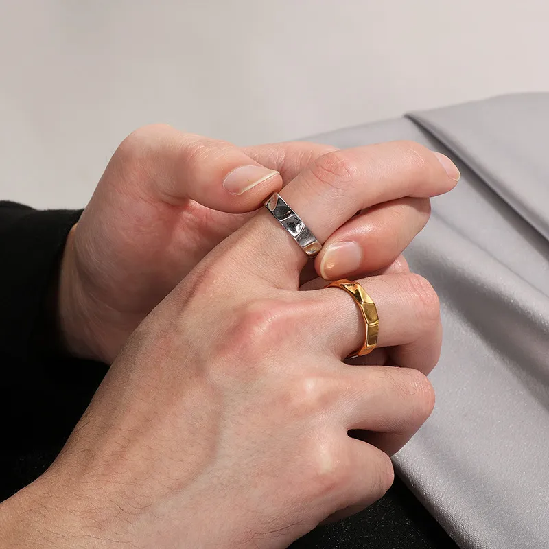 Design Sense Ring Ins Cool Style Personalized Irregular Texture Stainless Steel Niche Ring Jewelry