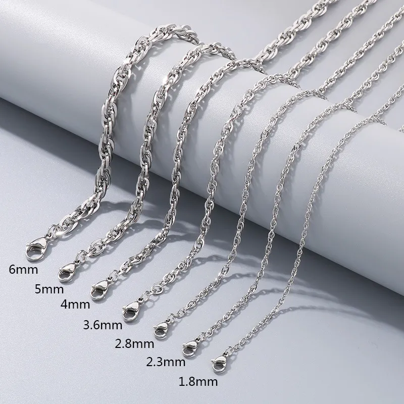Fashionable and Versatile Plain Chain for Commuting, Ins Trendy Nightclub, Multi-Size Plain Fried Dough Twists Chain, Stainless Steel Necklace for Men and Women