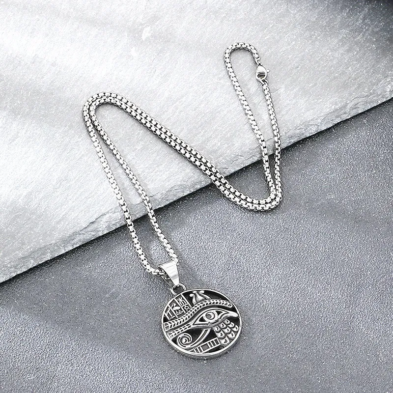 Retro Sun Smiling Moon Celestial Body Pendant Ancient Egypt Horus Eye Stainless Steel Men's Pendant