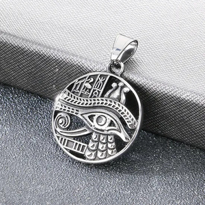Retro Sun Smiling Moon Celestial Body Pendant Ancient Egypt Horus Eye Stainless Steel Men's Pendant