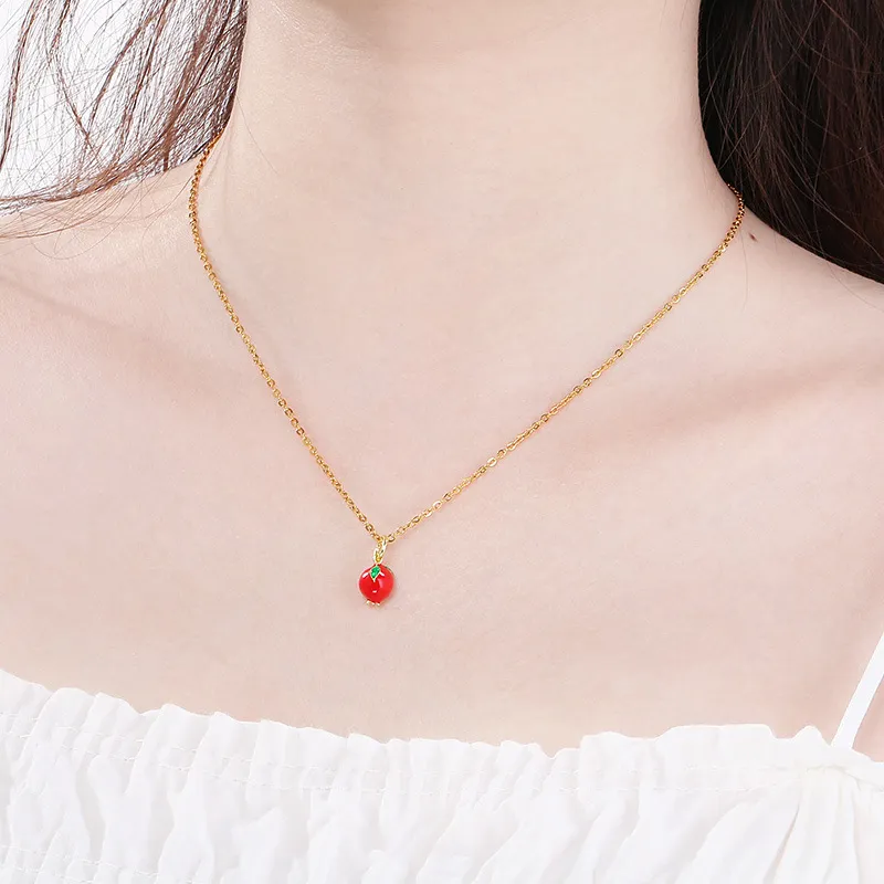 Trendy Dopamine Fruit Necklace Oil-Dripping Mangosteen Star Pendant Stainless Steel Jewelry Wholesale