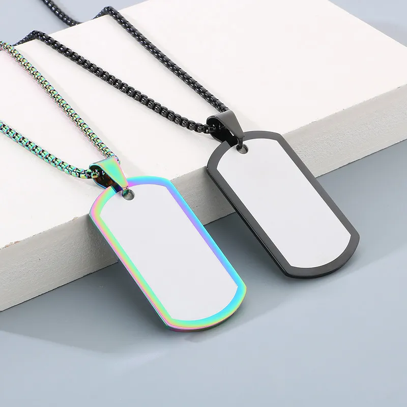 European and American Stainless Steel Creative Colorful Military Plaque Engravable Smooth Plaque Mirror Pendant Necklace