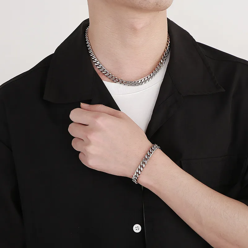 Electroplating Multi-Color Four Sided Ground Whip Chain Necklace Stainless Steel Men's Jewelry