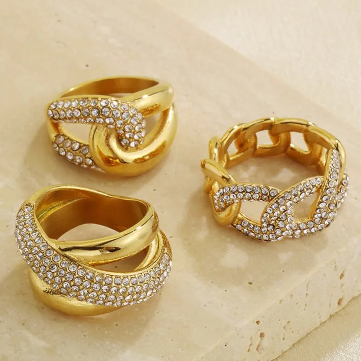 Oversized Diamond-Encrusted Stainless Steel Ring with Unique Geometric Design