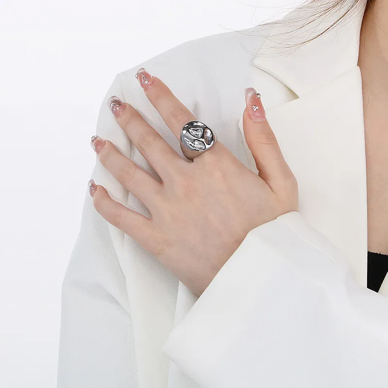 Trendy Metal Geometric Lava Ring Stylish Personalized Textured Stainless Steel Ring Wholesale