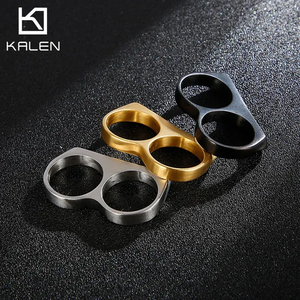 Creative Hip-Hop Smooth Finger Ring Men's Punk Stainless Steel Double Finger Ring