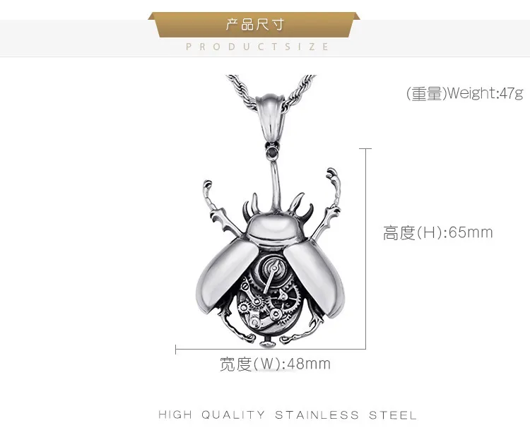 European and American Stainless Steel Men's Mechanical Gear Beetle Pendant, Cross-Border Amazon Direct Sales Necklace