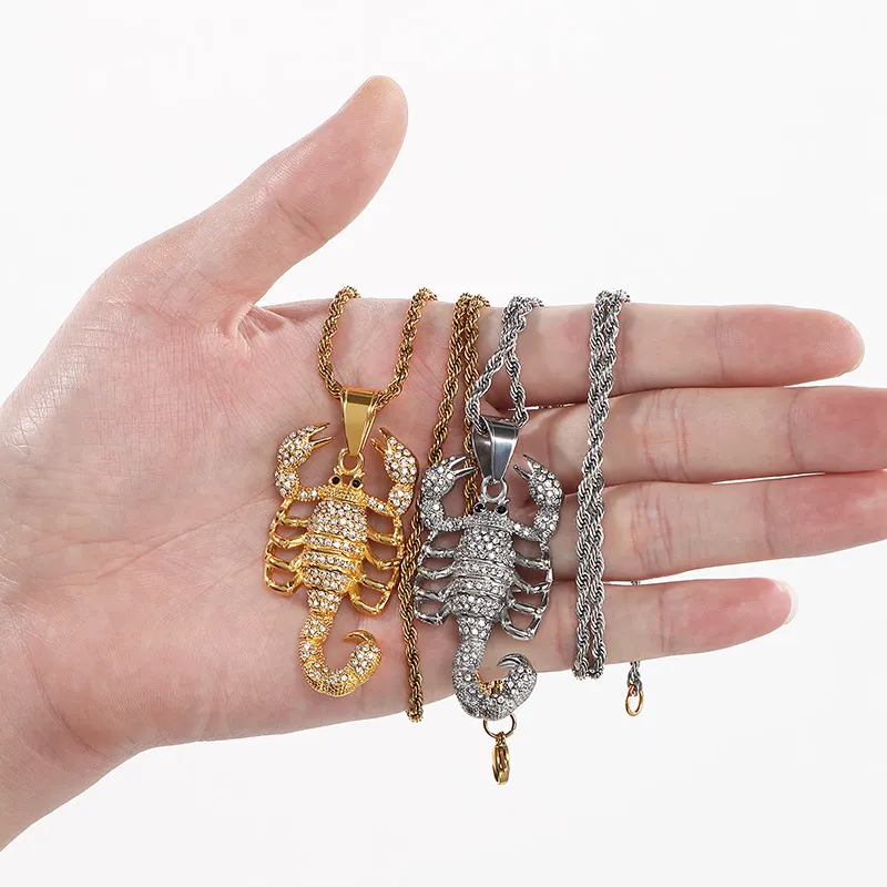 Kalen Jewelry Fashion Necklace, Hip-Hop Style, Studded with Diamonds, Featuring an Animal Scorpion King Design, Stainless Steel Men's Pendant Necklace