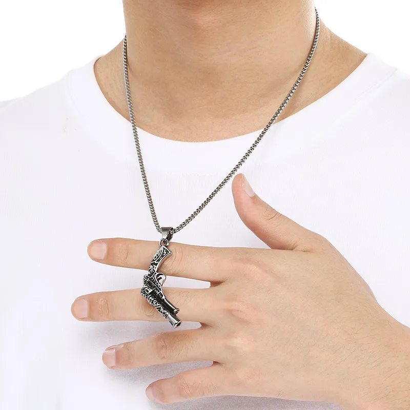 Punk Creative Retro American Style Revolver Stainless Steel Men's Pendant