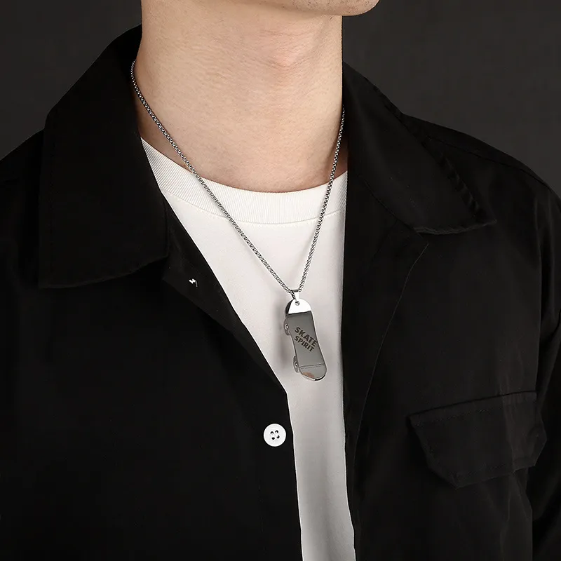 Rock Hip Hop Street Skateboard Fashion Stainless Steel Unisex Necklace Pendant