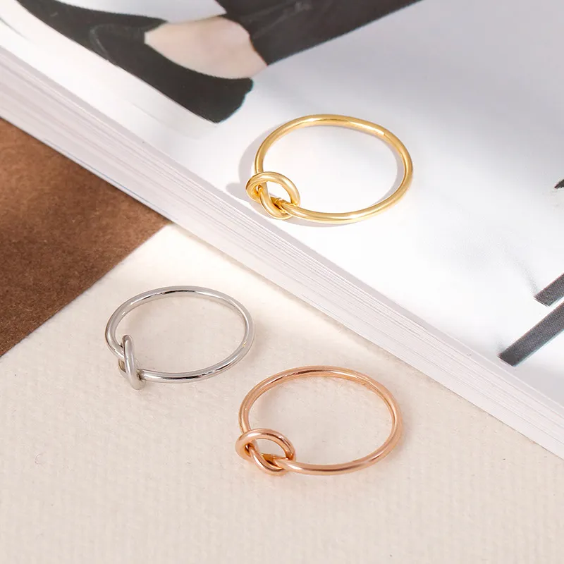 Fashion Commuting Stainless Steel Creative Hollow Knot Temperament Girl Ring Jewelry Wholesale