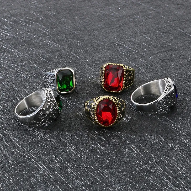 Vintage Viking Court Style Luxury Fashion Jewelry-Inlaid Carved Stainless Steel Men's Ring