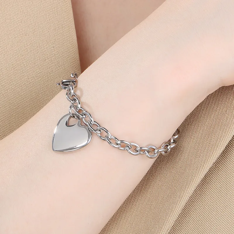 Fashion Ins Heart Pendant O-Chain Bracelet Personalized Minimalist Love Stainless Steel Bracelet