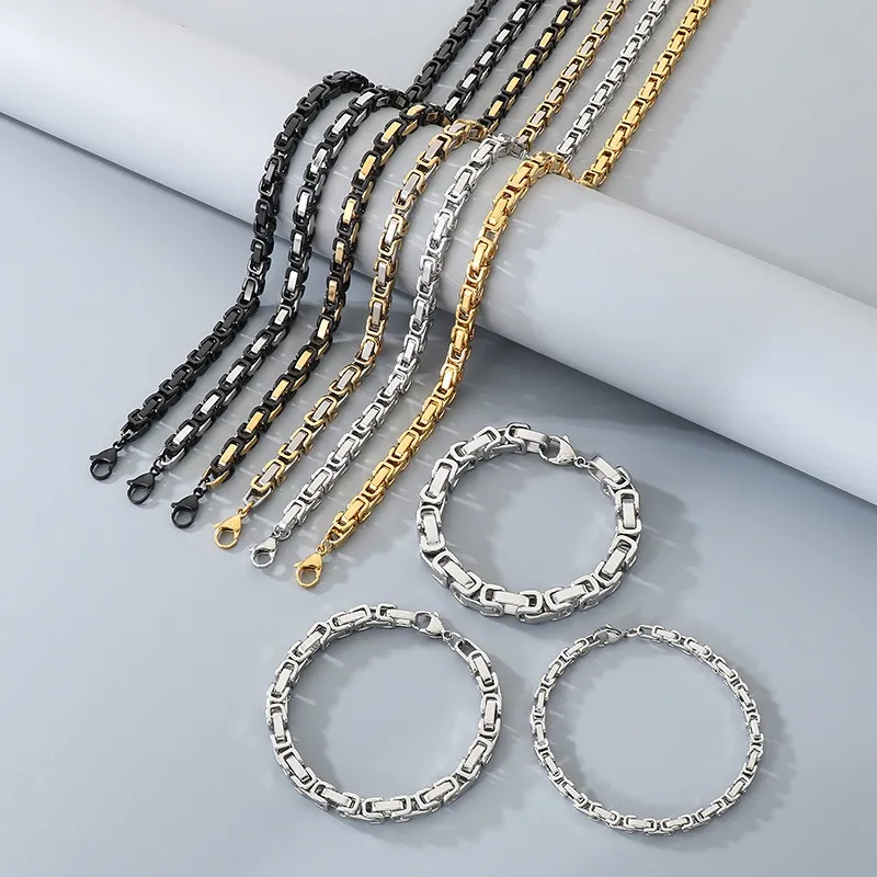 Stainless Steel Fashion Chain Bracelet Necklace Jewelry Set