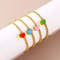 18K Gold Plated Open Heart-Shaped Clavicle Chain with Multi-Color Epoxy Resin Stainless Steel Ring Set