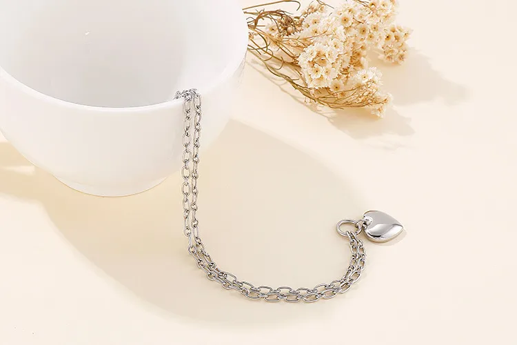 New European and American Style Ot Buckle Heart Necklace and Bracelet Stainless Steel Women's Set