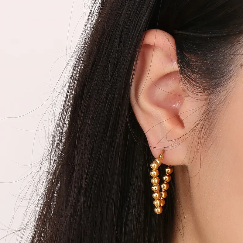 Fashion Geometric Beaded Earrings 18K Gold-Plated Smooth Surface Ear Buckles Minimalist Wholesale