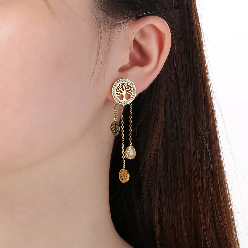 Stainless Steel Jewelry Tree of Life Flower Butterfly Love Element Earrings Women's Accessories