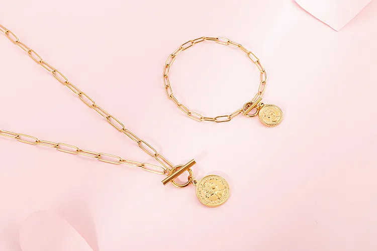 European American Stainless Steel Women's Fashion Jewelry Bracelet Necklace Jewelry Set Wholesale