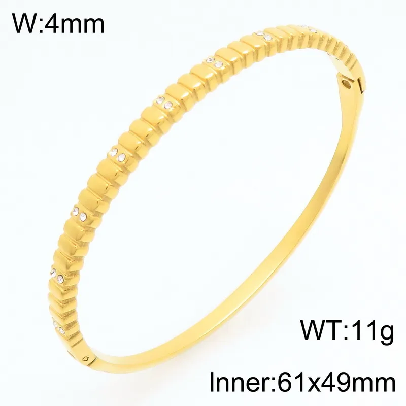Stylish and Minimalist Stainless Steel Zircon Round Buckle Gold Bracelet Bangles