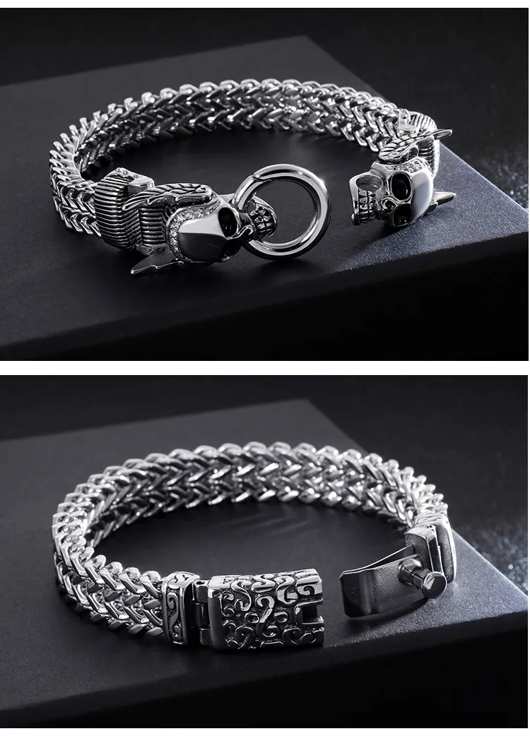 Personalized Square Fish Scale Titanium Steel Bracelet Skull Punk Men's Retro Pattern Stainless Steel Bracelet