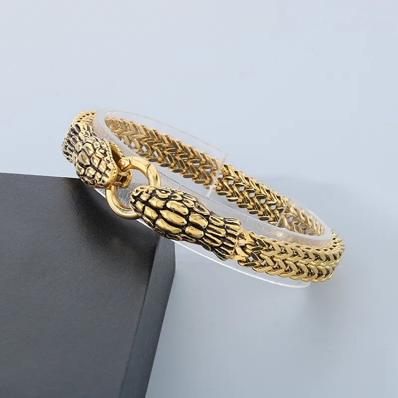 European and American Cold Style Stainless Steel Double Snake Head Bracelet Personalized Retro Trendy Jewelry for Men