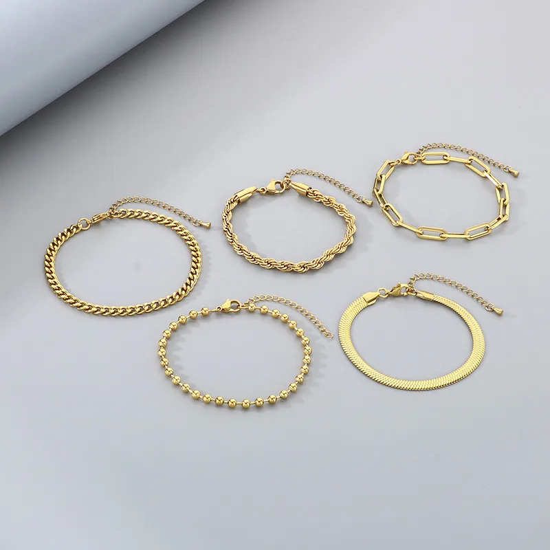 Unisex Style Lobster Clasp Chain 18K Gold Plated Twisted Stainless Steel Bracelet