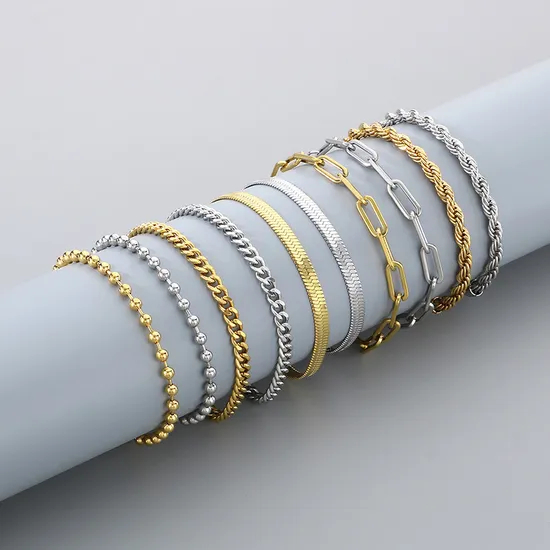 Unisex Style Lobster Clasp Chain 18K Gold Plated Twisted Stainless Steel Bracelet