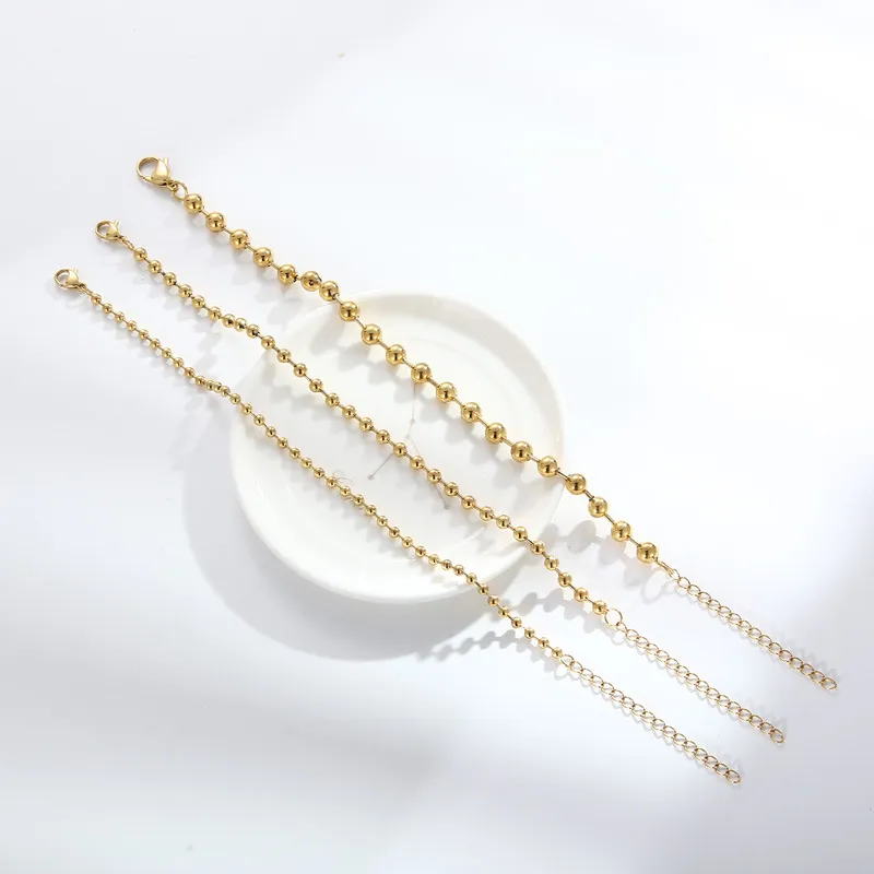 New Arrival Stainless Steel Minimalist Beaded Chain Hollow Ball Handmade Chain Bracelet
