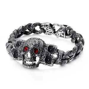 Trendy Domineering Punk Skull Men's Inlaid Zircon Stainless Steel Bracelet
