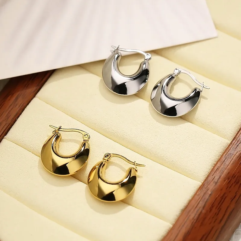 Trendy Stainless Steel U-Shaped Polished Huggie Earrings Geometric French Hollow Earrings Wholesale