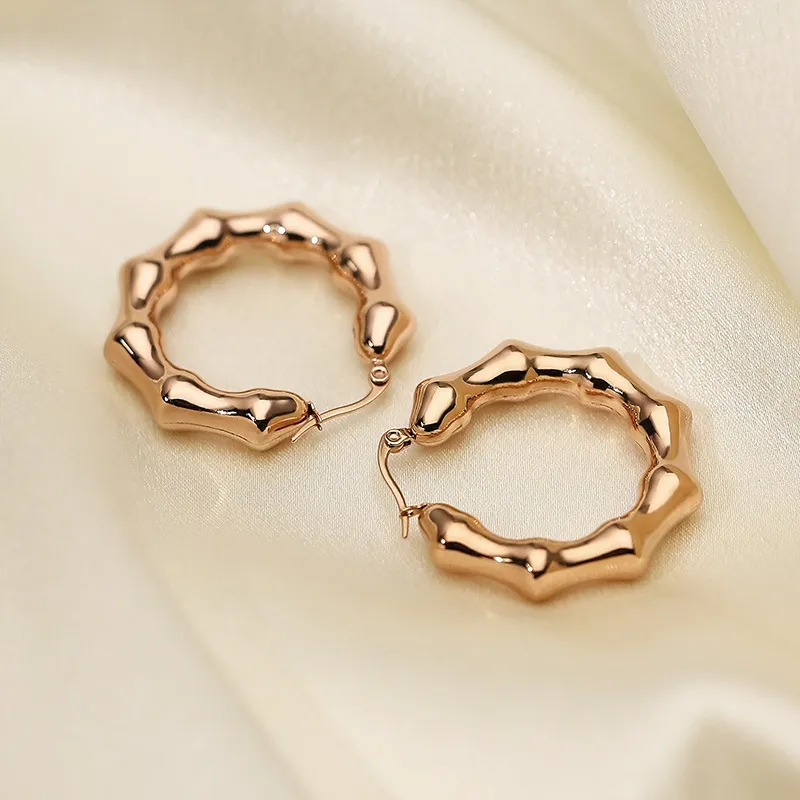 Fashion Stainless Steel U-Shaped Bamboo Hollow Earrings Personalized 18K Vacuum Gold-Plated Earrings