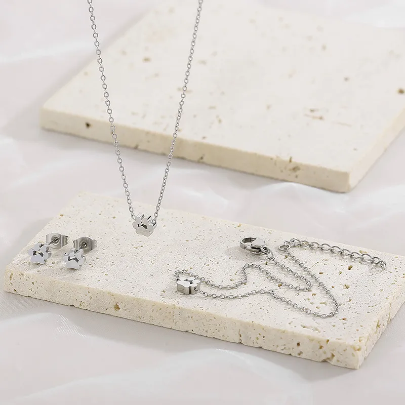 Personalized Cat Paw Stainless Steel Jewelry Set of Four Jewelry Pieces