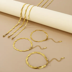 Trendy Double Chains Simple Versatile Snake Bone Bracelet Necklace Stainless Steel Men's Jewelry Set