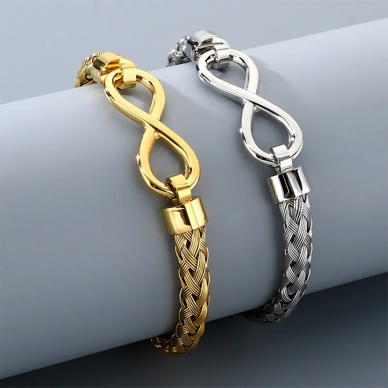 Men's Trendy Stainless Steel Infinite Symbol 8-Shaped Accessory Steel Wire Bangle Jewelry