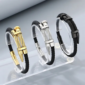 Punk Style Personalized Stainless Steel Nail Head Domineering Men's Leather Bracelet Wholesale