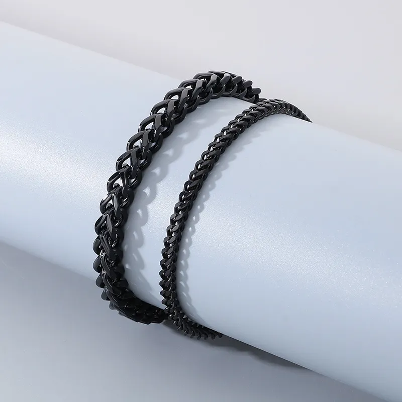 New Stainless Steel Couple Keel Bracelet European and American Simple Four Sided Polished High-End Cuban Chain Bracelet Wholesale