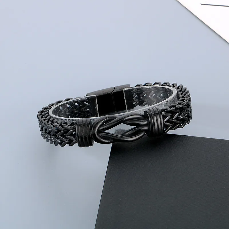 Fashion Stainless Steel Woven Keel Bracelet Boys Personality Hip Hop Retro Fried Dough Twists Knot Bracelet