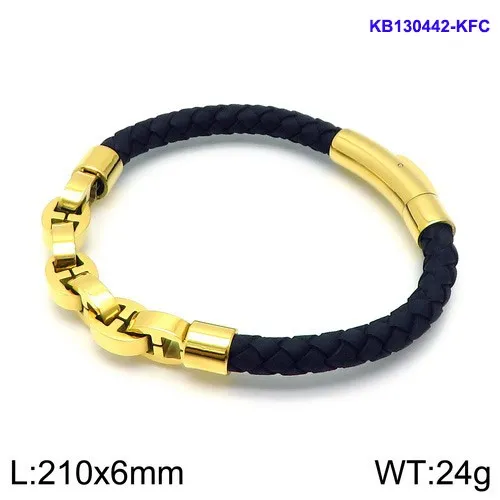 Trendy and Personalized Stainless Steel Cowhide Woven Chain Men's Leather Bracelet