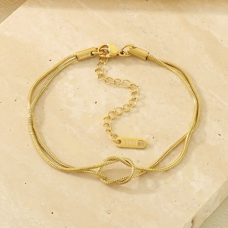 Ins Women's Bracelet 18K Gold-Plated Adjustable Knotted Round Snake Chain Delicate Jewelry