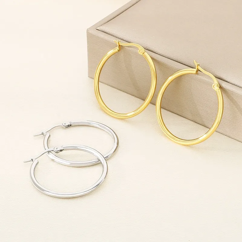 Vintage-Inspired Plain Large Hoop Earrings in Durable Stainless Steel