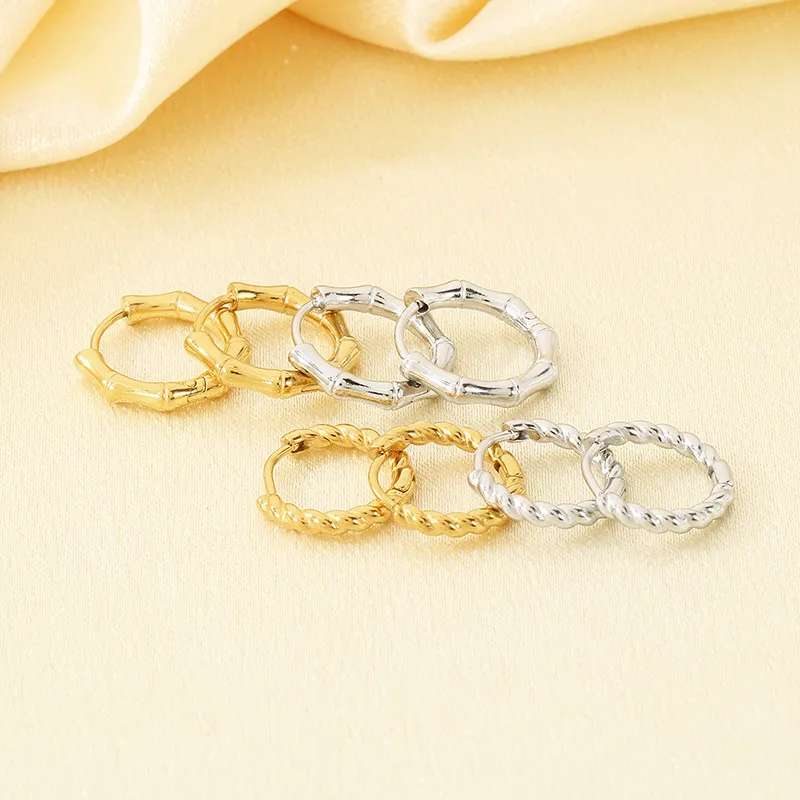 Bamboo Joint Stainless Steel Earrings Twist Hoop Earrings Minimalist Unisex Daily Jewelry