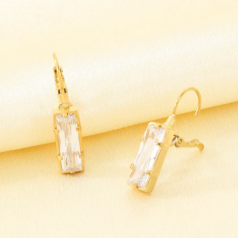 Exquisite Minimalist Square Zircon Stainless Steel Earrings Light Luxury Geometric Earrings Women