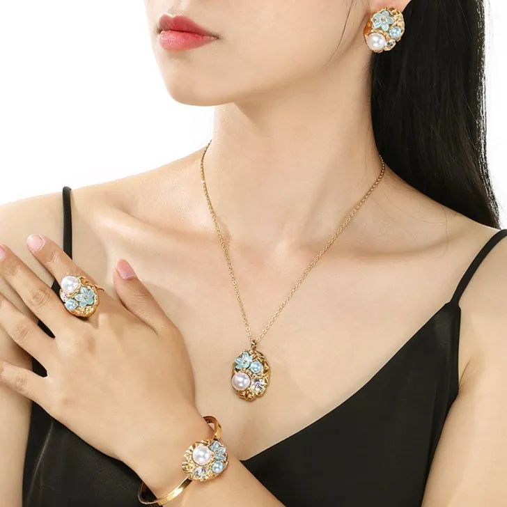 Chic Stainless Steel Set Featuring Exaggerated Pearl Inlay
