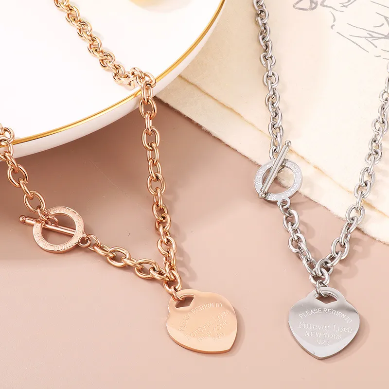 Ins Ot Clasp Heart Bracelet O-Chain Letter Peach Heart Stainless Steel Jewelry Set