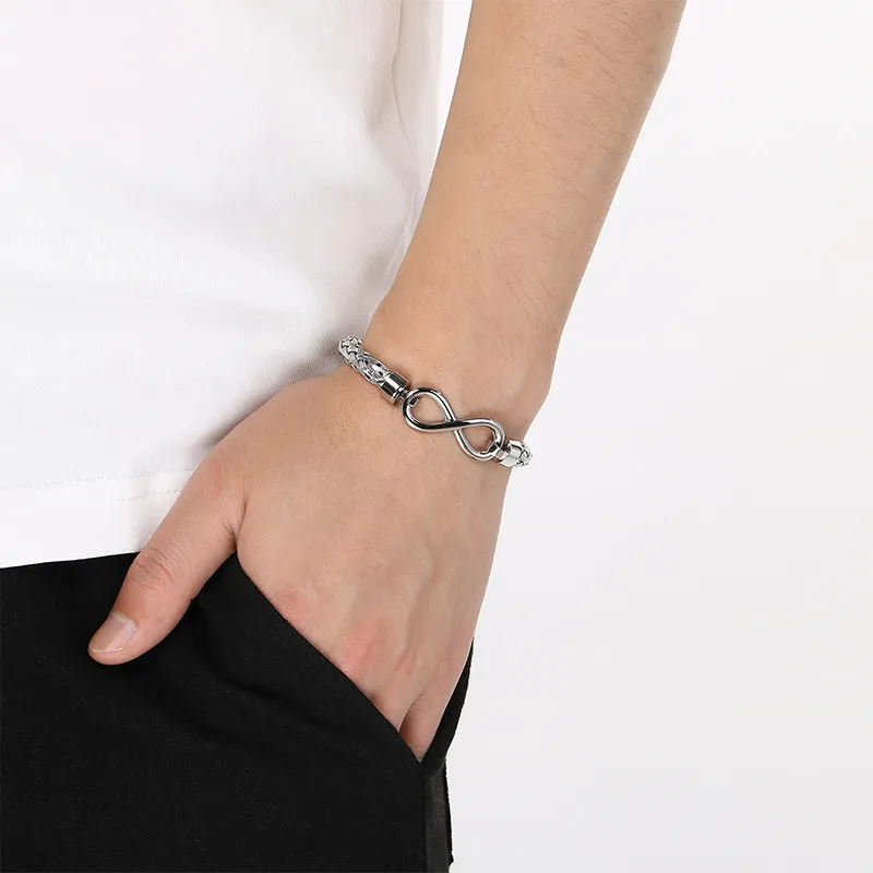 Men's Trendy Stainless Steel Infinite Symbol 8-Shaped Accessory Steel Wire Bangle Jewelry