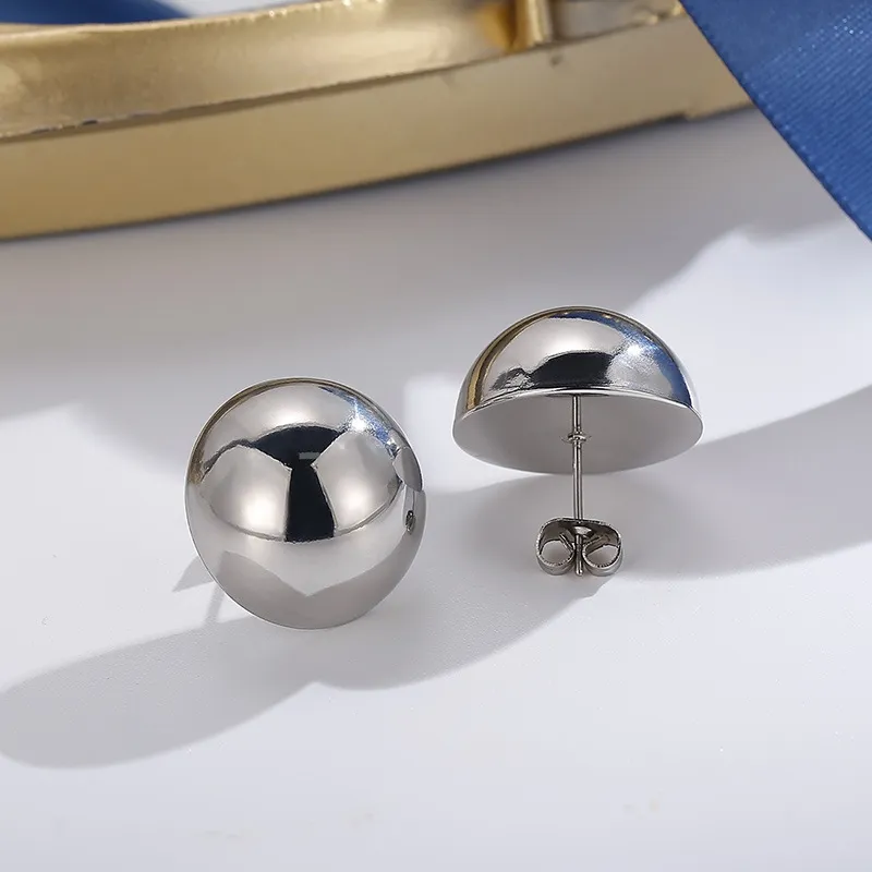 Stainless Steel Hemispherical Hollow Simple and Elegant Light Luxury Earrings