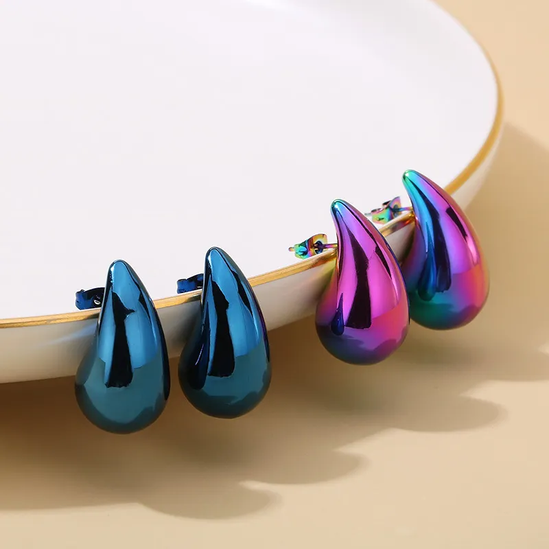 Stylish and Sophisticated Chubby Teardrop Earrings Stainless Steel Hollow Earrings