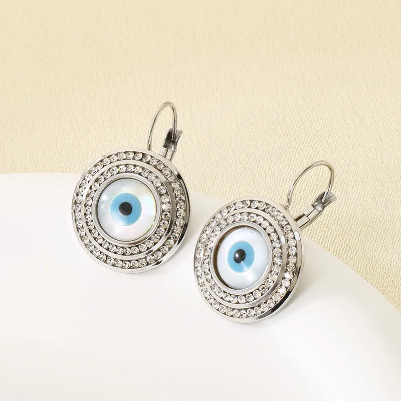 European Evil Eye Rhinestone Stainless Steel Earrings Light Luxury Daily Jewelry Women